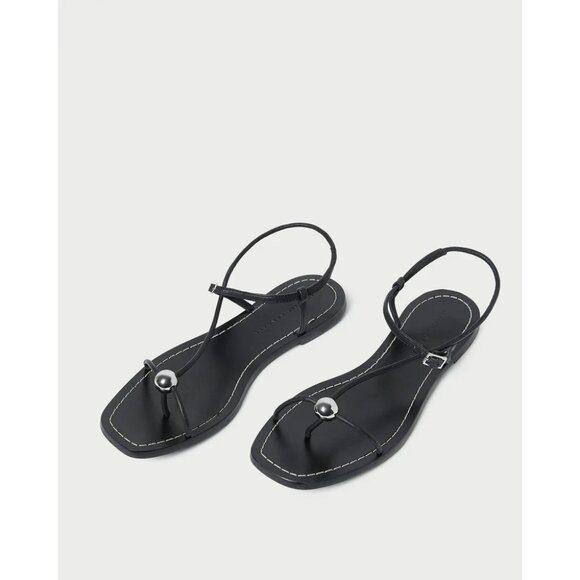 Loeffler Randall Lara Sandals in Black 9 with box Womens Leather Flats - Picture 1 of 14